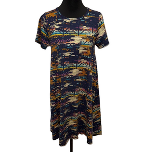 LuLaRoe Carly Dress Size Small Multicolor Abstract Print Short Sleeve Dress